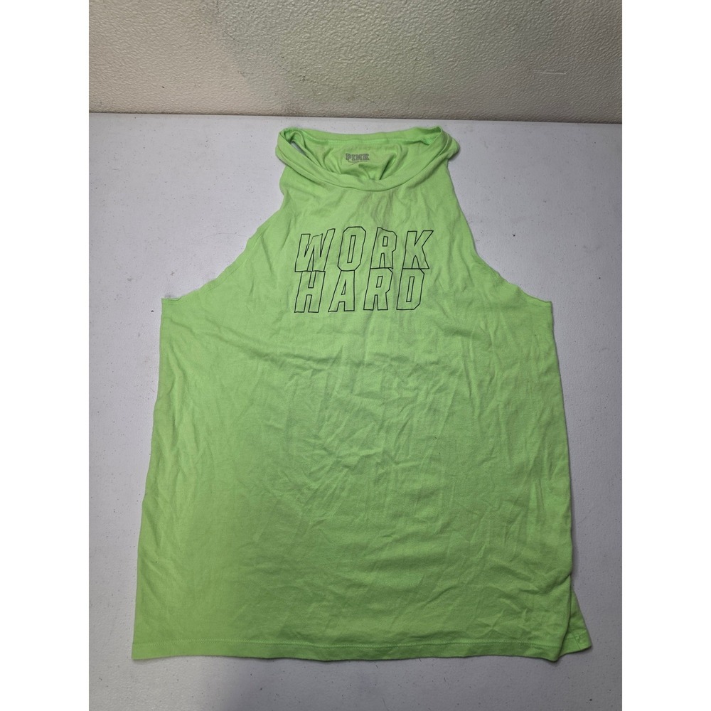 PINK Victoria's Secret Neon Lime Green Work Hard Twisted Back Tank Top Medium
